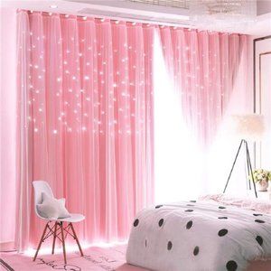 2 Panels Stars Blackout Curtains for Bedroom Girls Kids Baby Window Decoration